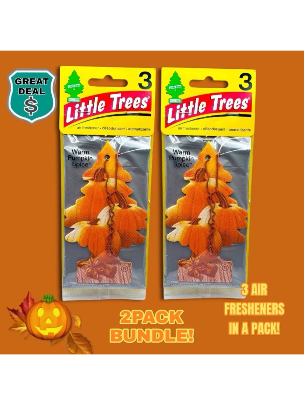2 Packs of 3 Little Tree Warm Pumpkin Spice Air Fresheners Trees Limited Edition